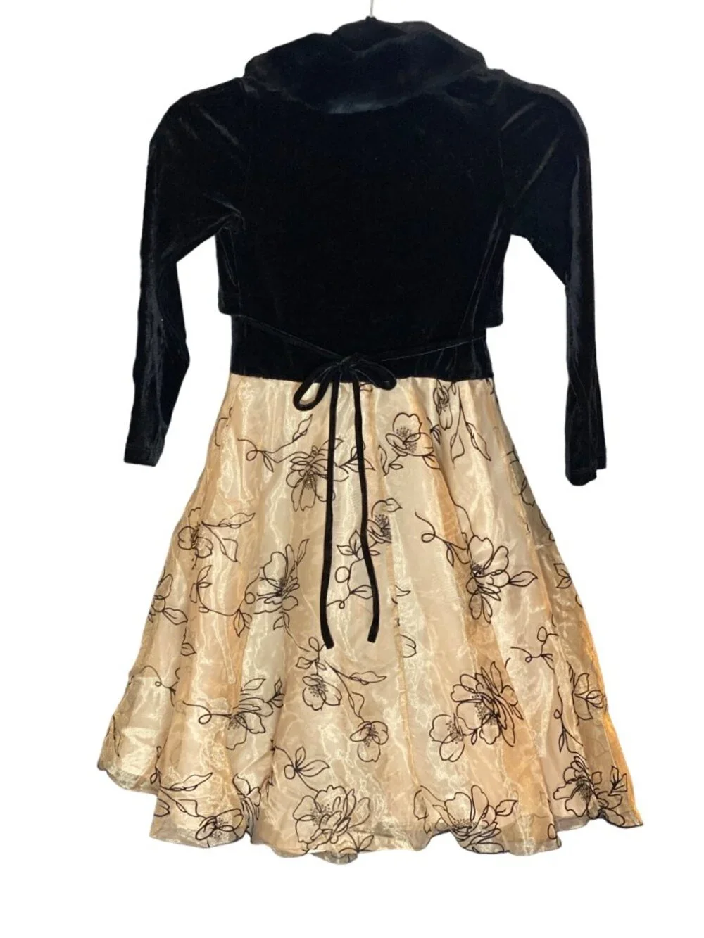 Girl 7 IZ Byer Black Velvet Collar Gold Sparkle Floral California Holiday Dress